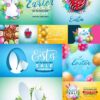Pleased easter poster and colourful easter eggs, bunny and flower